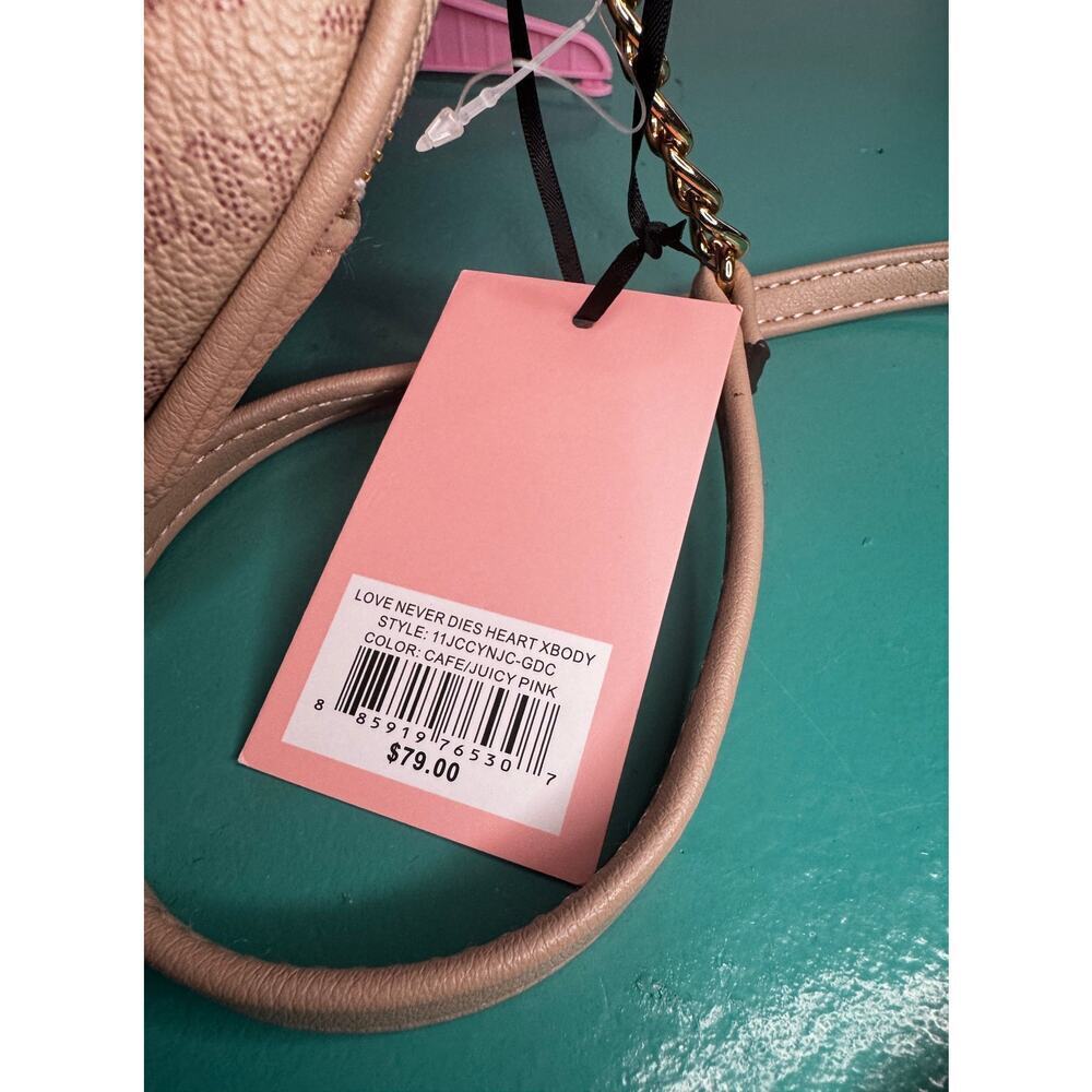 NEW Juicy Couture “Love Never Dies” Heart Crossbody Bag – Café/Juicy Pink - Picture 5 of 5